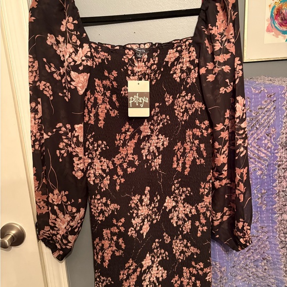 Pitaya Black Dress with Pink Floral Design - Picture 1 of 2